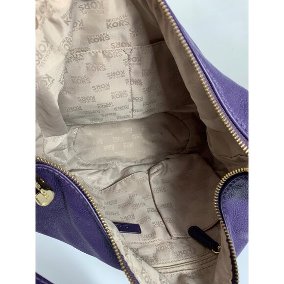 MICHAEL Michael Kors Fulton Large Purple Leather Shoulder Handbag Belted Sides - Picture 12 of 16